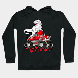 Dinosaur Monster Truck T Rex Valentines Hearts Toddlers Kids T-Shirt Hoodie